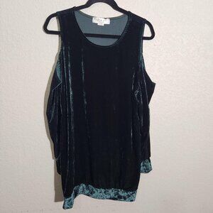 Vintage Love Kuza Dress Tunic Womens Large Green Cold Shoulder Velvet Made USA